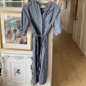 Uniqlo minimalist linen blue dress medium